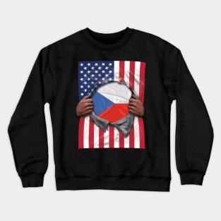 Czech Republic Flag American Flag Ripped - Gift for Czech From Czech Republic Crewneck Sweatshirt